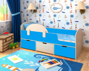 Кровать Малыш-мини с бортиком Дуб молочный/Голубой в Элитном - ehlitnyj.mebel54.com | фото