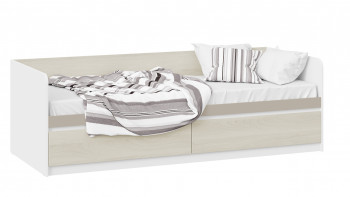 Кровать «Сканди» с 2 ящиками Дуб Гарден/Белый/Глиняный серый в Элитном - ehlitnyj.mebel54.com | фото