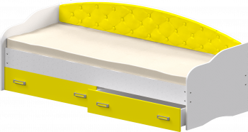 Кровать Софа-7 с мягкой спинкой (800х2000) Белый/Желтый в Элитном - ehlitnyj.mebel54.com | фото