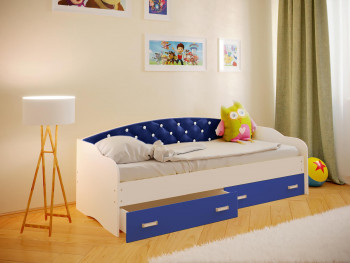 Кровать Софа-8 с мягкой спинкой со стразами (900х1900) Белый/Синий в Элитном - ehlitnyj.mebel54.com | фото