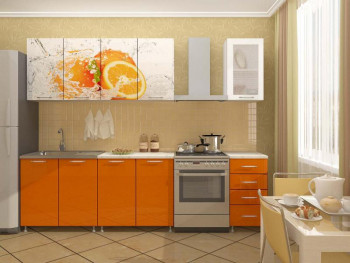 Кухонный гарнитур 1,6м Апельсин (Белый/Оранжевый металлик/Фотопечать апельсин) в Элитном - ehlitnyj.mebel54.com | фото