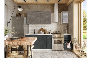 Кухонный гарнитур Нувель 1800мм белый/бетон коричневый/бетон черный в Элитном - ehlitnyj.mebel54.com | фото