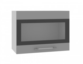 Норд ШВГС 600 Шкаф верхний горизонтальный со стеклом (Софт черный/корпус Белый) в Элитном - ehlitnyj.mebel54.com | фото