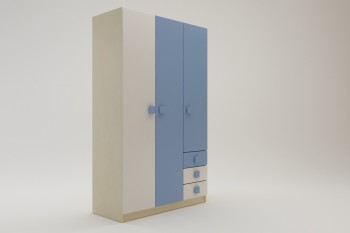 Шкаф 3-х створчатый с ящиками Скай (Синий/Белый/корпус Клен) в Элитном - ehlitnyj.mebel54.com | фото