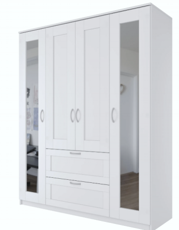 Шкаф четырехдверный Сириус с 2 зеркалами и 2 ящиками белый в Элитном - ehlitnyj.mebel54.com | фото